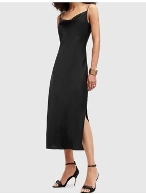 Sleek Black Slip Midi Dress